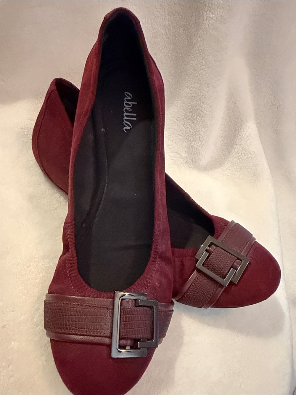 Abella Burgundy Suede Ballet Flats with Buckle Accent - Picture 5 of 6